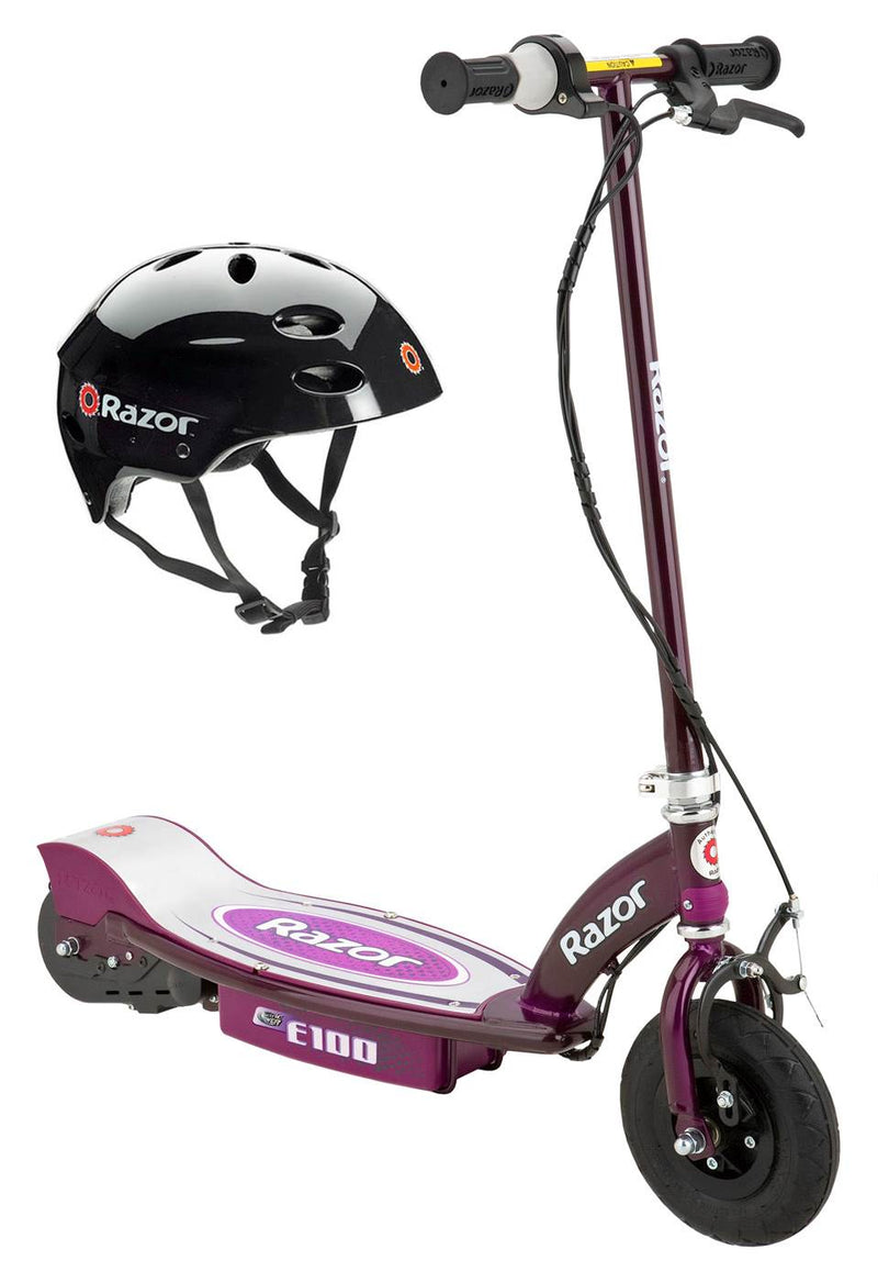 Razor E100 Kids Motorized 24V Electric Ride-On Scooter Includes a Helmet, Purple