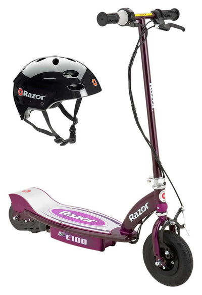Razor E100 Kids Motorized 24V Electric RideOn Scooter w/ Helmet and Pads, Purple