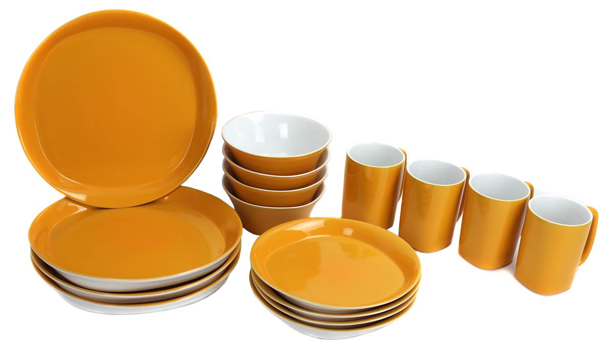 Rachel Ray Round and Square 16 Piece Stoneware Set Yellow - Missing Plate