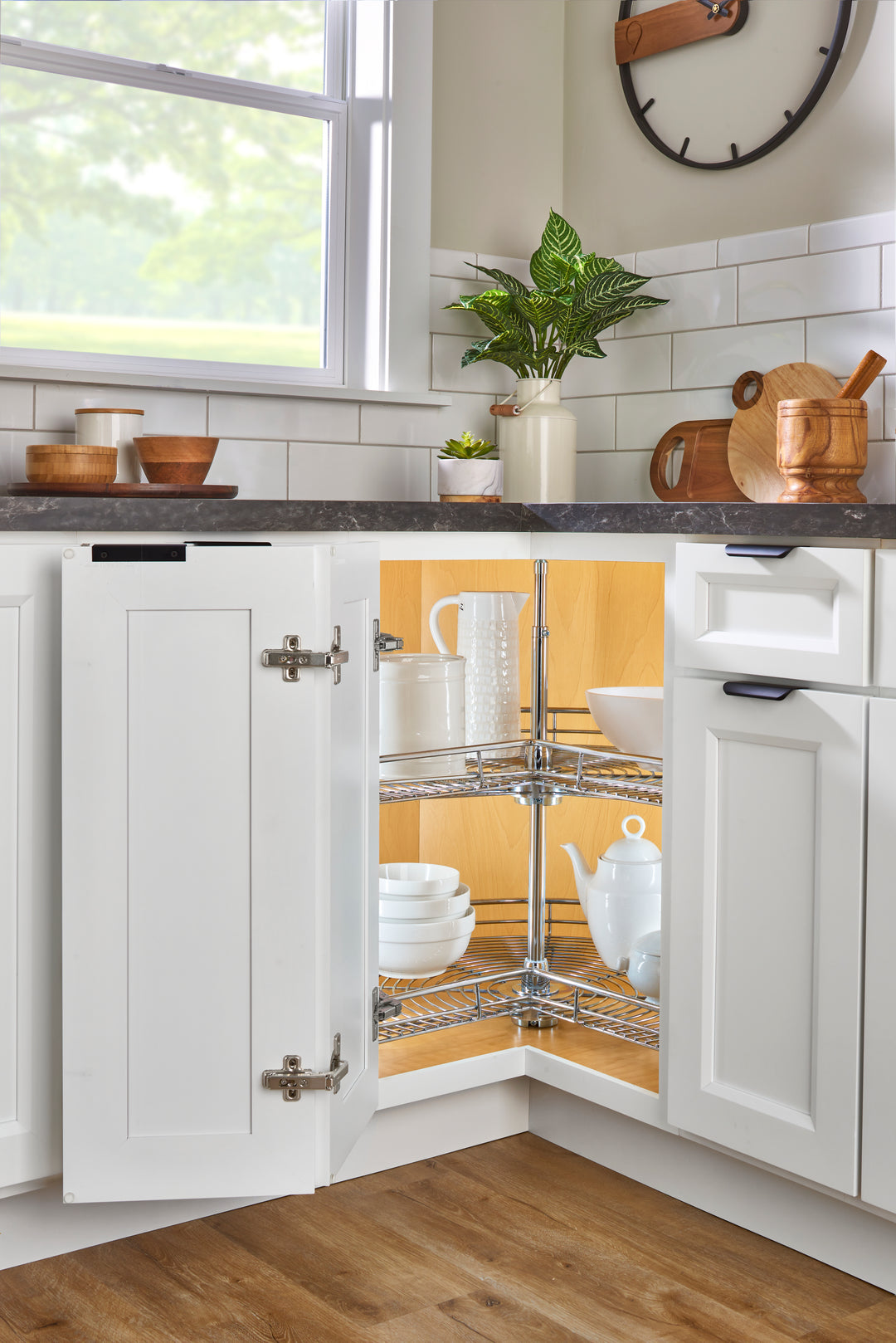 Rev-A-Shelf 32" Lazy Susan Kidney-Shaped 2-Shelf Corner Cabinet, Chrome, 5472-32CR