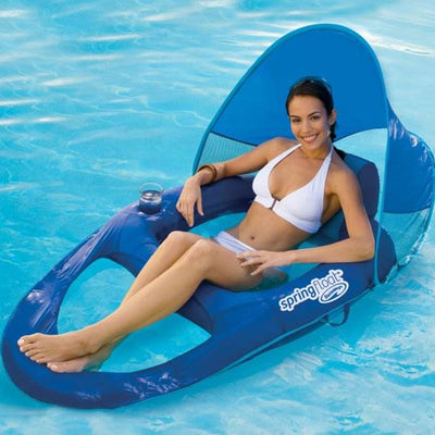 SwimWays Spring Float Recliner Pool Lounge Chair w/ Sun Canopy (4-Pack)