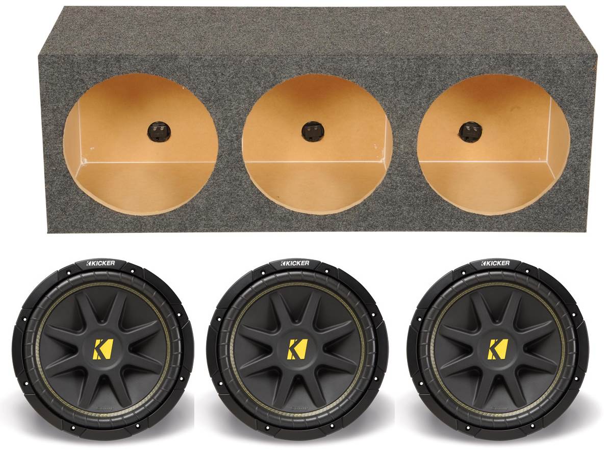 3) KICKER 10C124 12" 300W 4 Ohm Car Audio Subwoofer+Triple Sub Box Enclosure C12