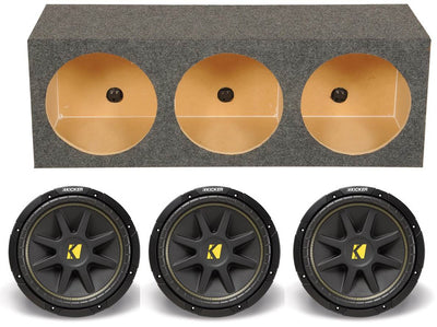 3) KICKER 10C124 12" 300W 4 Ohm Car Audio Subwoofer+Triple Sub Box Enclosure C12
