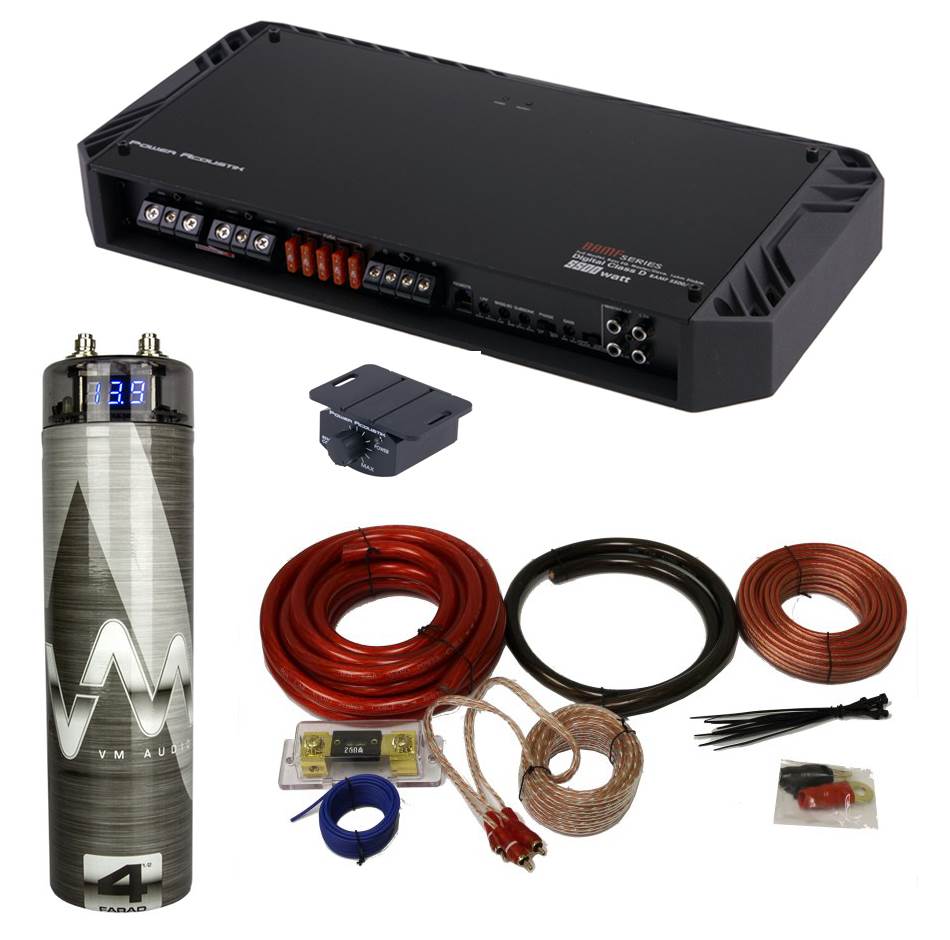 Power Acoustik BAMF-5500/1D 5500W MONO Amplifier + 4.5 Farad Capacitor + Amp Kit