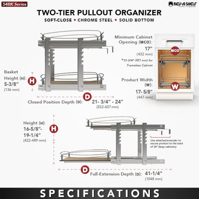 Rev-A-Shelf 2 Tier Solid Bottom Pull Out Base Cabinet Organizer, 54BK-18SC-2-1