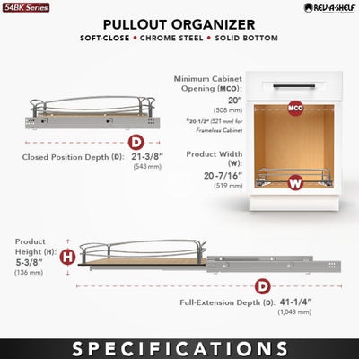 Rev-A-Shelf Solid Bottom Pullout Base Soft-close Cabinet Organizer, 54BK-21SC-1