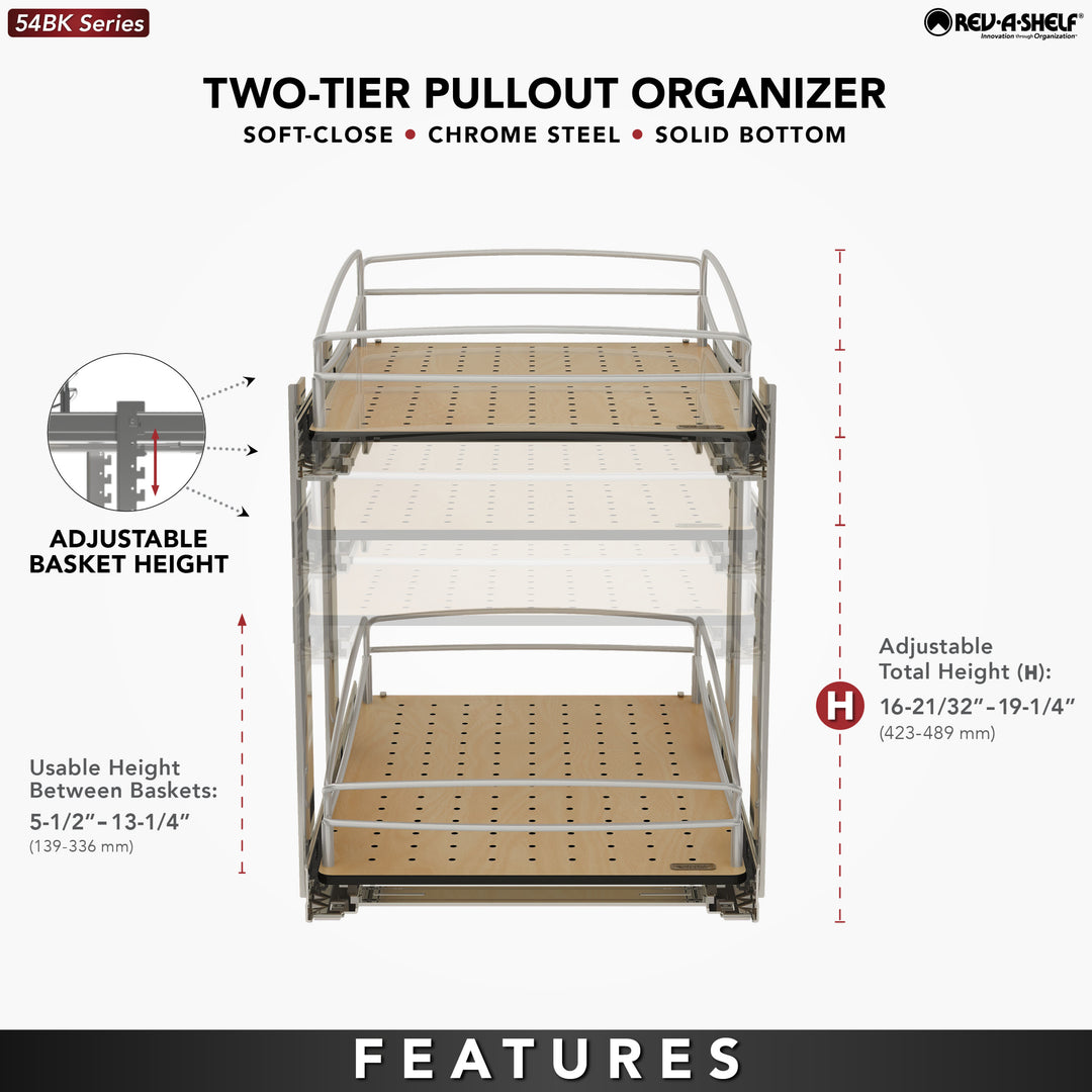 Rev-A-Shelf Two-Tier Solid Bottom Pullout Base Cabinet Organizer, 54BK-12SC-2-1