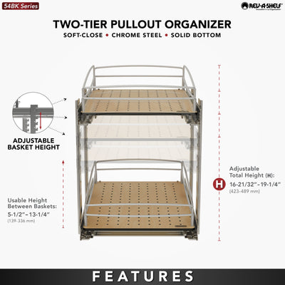 Rev-A-Shelf Two-Tier Solid Bottom Pullout Base Cabinet Organizer, 54BK-15SC-2-1