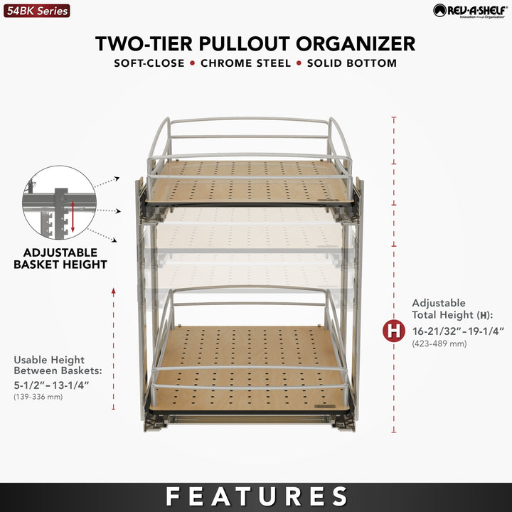 Rev-A-Shelf Two-Tier Solid Bottom Pullout Base Cabinet Organizer, 54BK-15SC-2-1