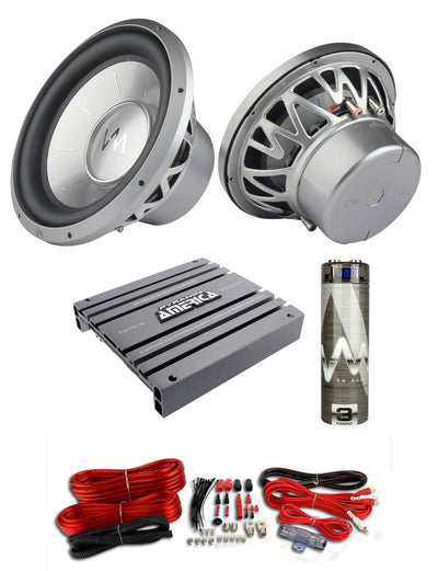 2) VM Audio Elux 12" Subs 4800W + Pyramid 3000W Amp + Wiring Kit + Capacitor