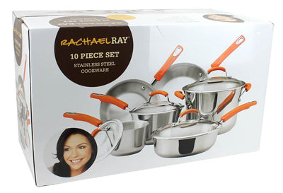 Rachael Ray 10-pc Stainless Steel Cookware Set Kitchen Pans Pots (Open Box)