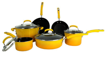 Rachael Ray 10-Piece Kitchen NonStick Hard Enamel Cookware Set Pots Pans -Yellow