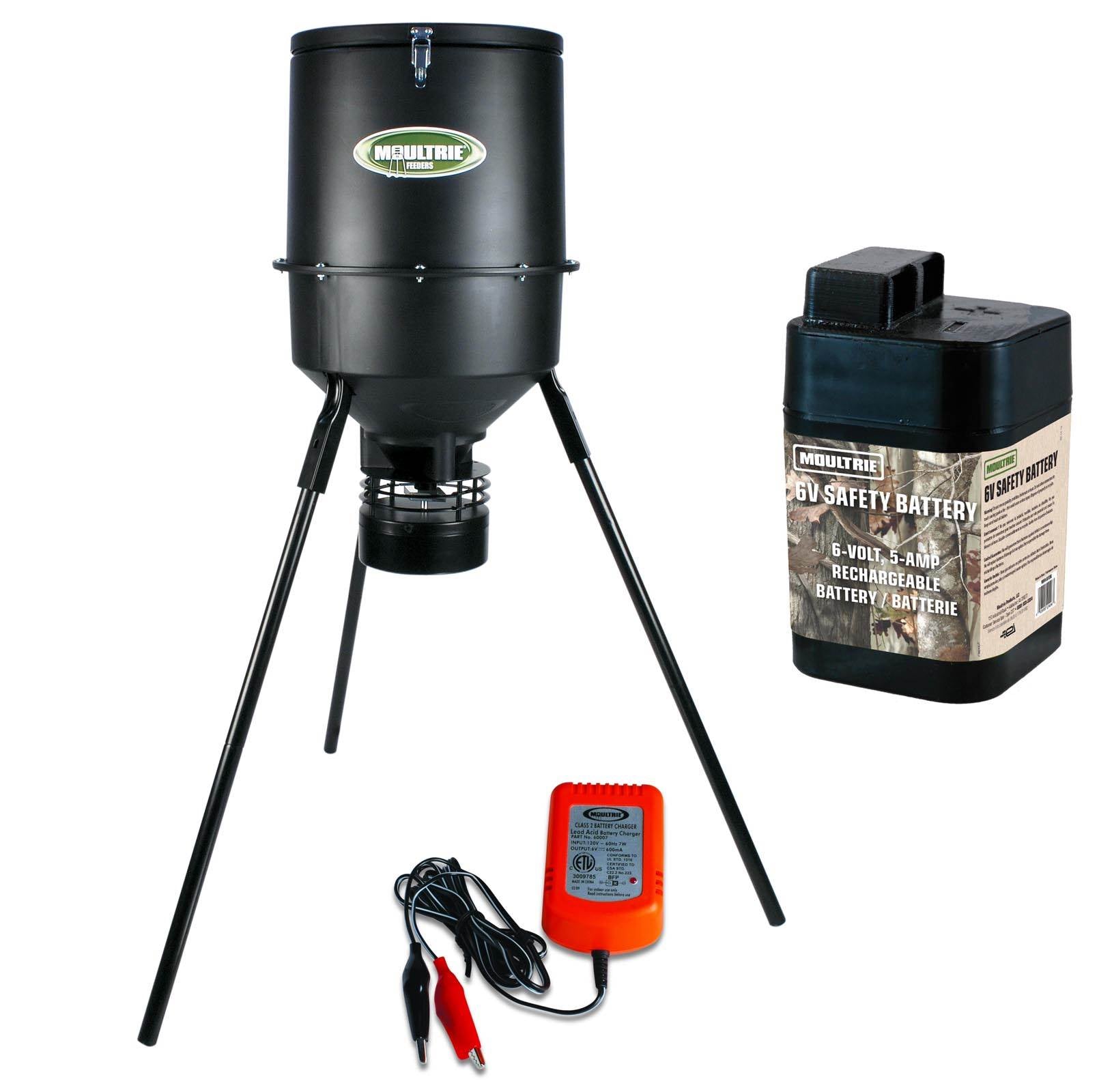 MOULTRIE 30 Gallon Pro Magnum BDH Tripod Deer Feeder w/ 6 Volt Battery & Charger