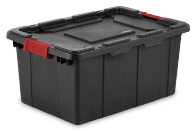Sterilite 14649006 15-Gallon Durable Rugged Industrial Tote w/Red Latches, Black