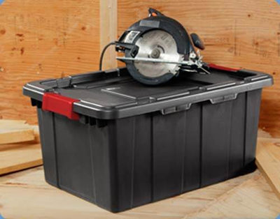 Sterilite 14649006 15-Gallon Durable Rugged Industrial Tote w/Red Latches, Black