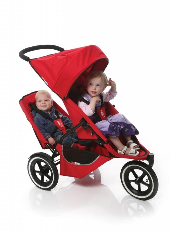 Phil & Teds Classic Inline Folding Baby Stroller w/ Double Seat - Red - Open Box