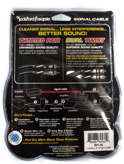 Rockford Fosgate RFI-16 16' Twisted 2 Ch RCA Car Audio Signal Cable (Open Box)