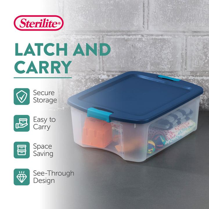 Sterilite 12 Gal Latch and Carry Stackable Storage Bin with Latching Lid, 6 Pack