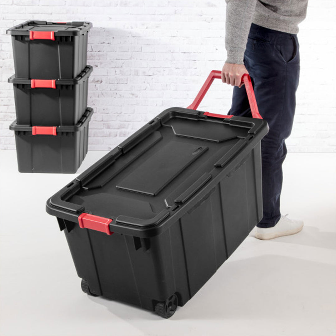 Sterilite 15 Gallon Durable Rugged Industrial Tote with Red Latches, 12 Pack