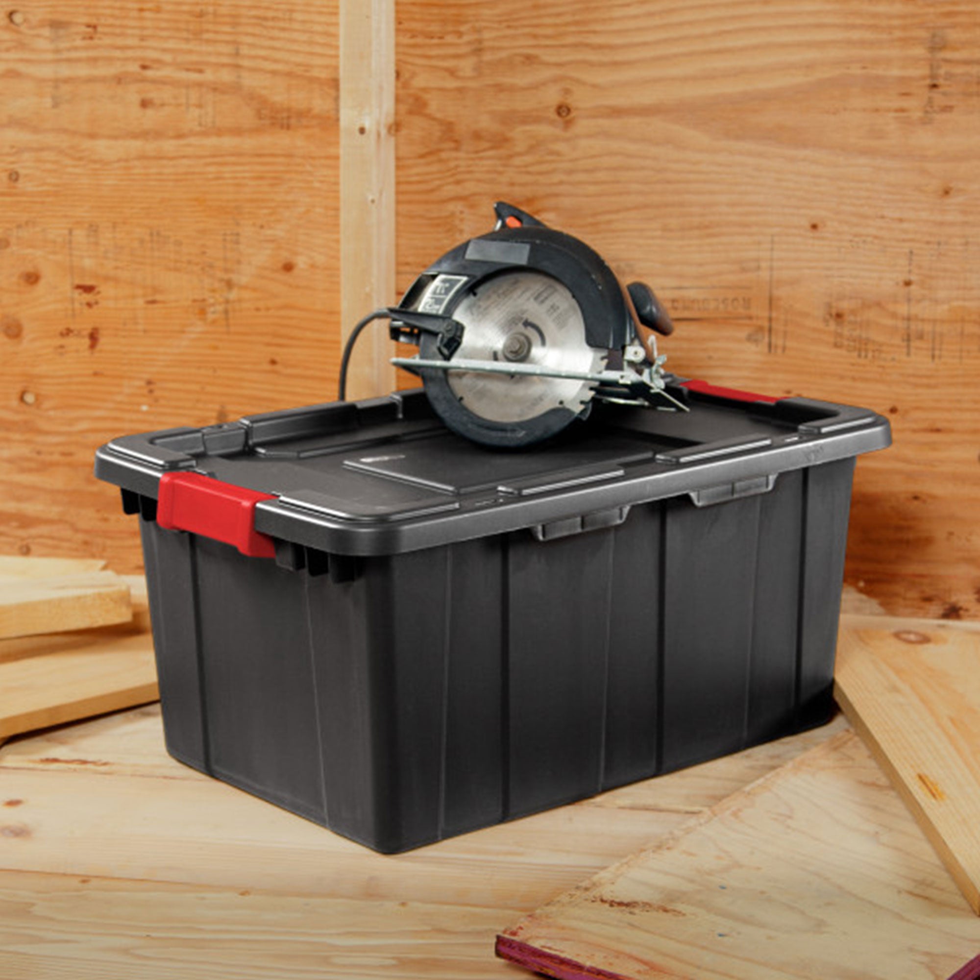 Sterilite 15 Gallon Durable Rugged Industrial Tote with Red Latches, 12 Pack - VMInnovations