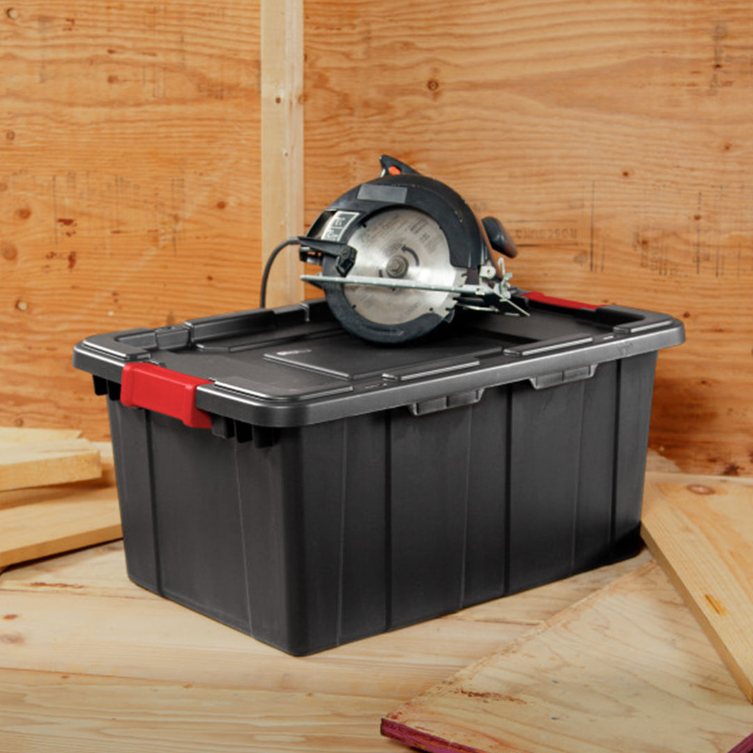 Sterilite 15 Gallon Durable Rugged Industrial Tote with Red Latches, 12 Pack