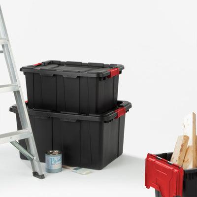 Sterilite 15 Gallon Durable Rugged Industrial Tote with Red Latches, 18 Pack - VMInnovations