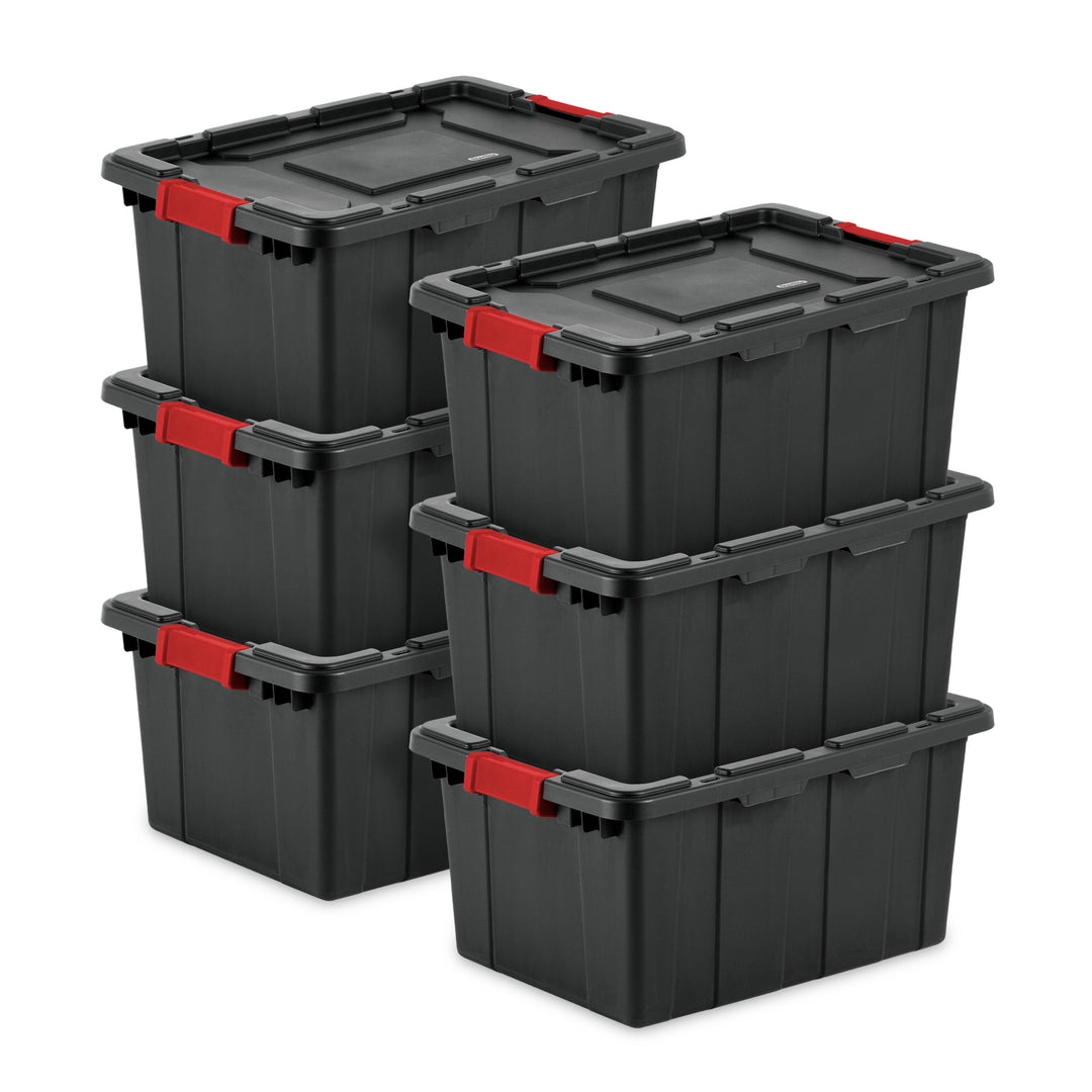 Sterilite 15 Gal Industrial Tote Stackable Storage Bin with Latching Lid, 6 Pack