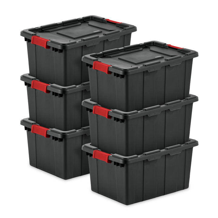 Sterilite 15 Gal Industrial Tote Stackable Storage Bin with Latching Lid, 6 Pack