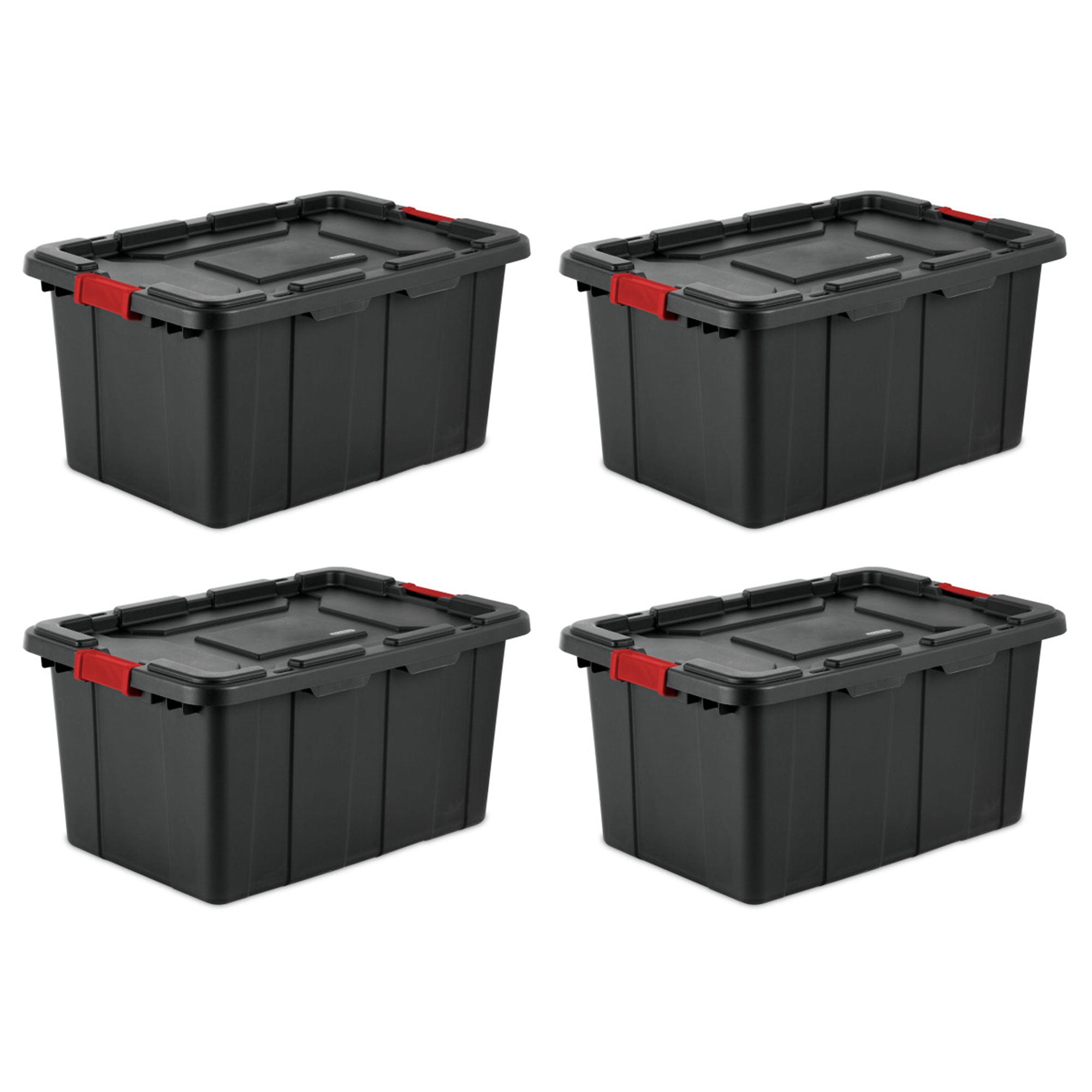 Sterilite 27 Gallon Durable Rugged Industrial Tote w/Red Latches, Black (8 Pack) - VMInnovations