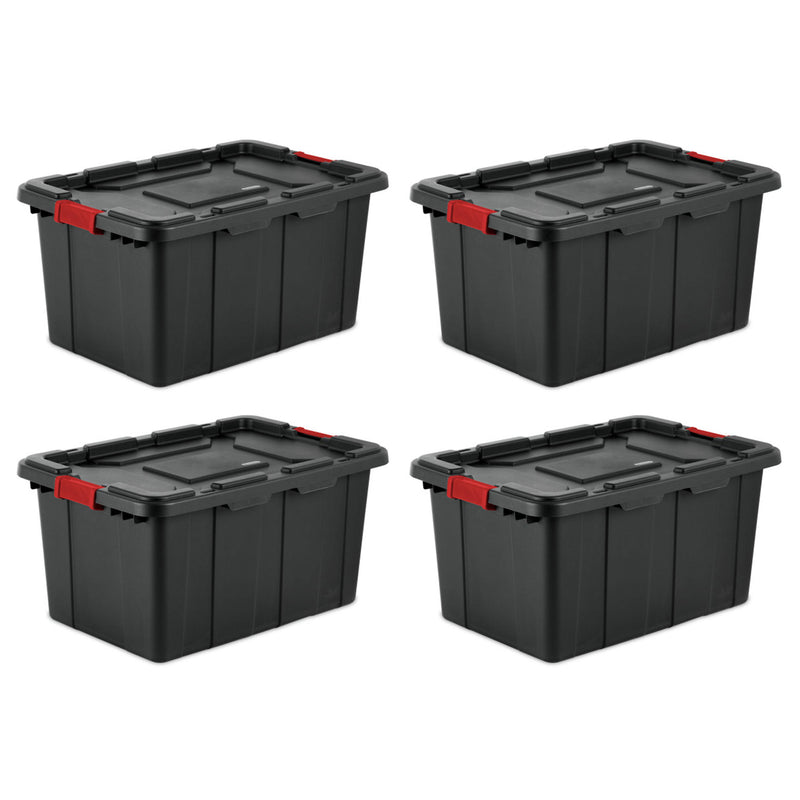 Sterilite 27 Gallon Durable Rugged Industrial Totes with Red Latches, 12 Pack