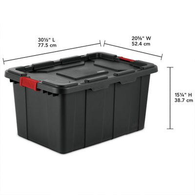 Sterilite 27 Gal Industrial Tote Stackable Storage Bin with Latching Lid, 4 Pack