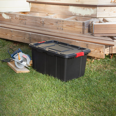 Sterilite 27 Gallon Durable Rugged Industrial Tote w/Red Latches, Black (8 Pack) - VMInnovations