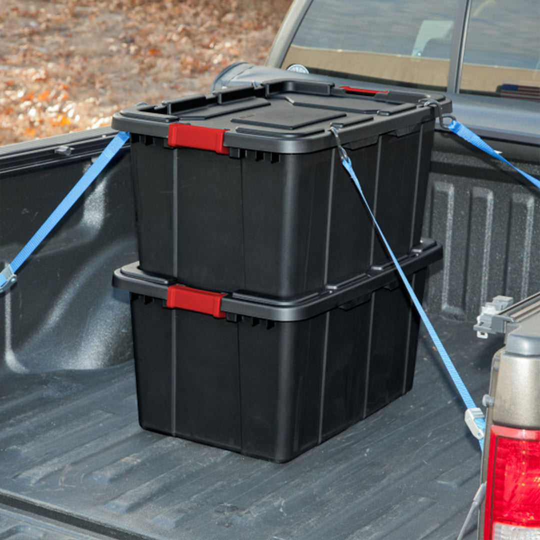 Sterilite 27 Gal Industrial Tote Stackable Storage Bin with Latching Lid, 4 Pack