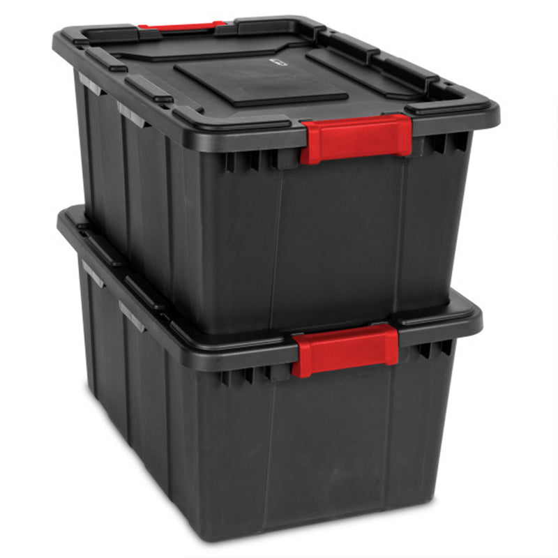 Sterilite 27 Gal Industrial Tote Stackable Storage Bin with Latching Lid, 4 Pack