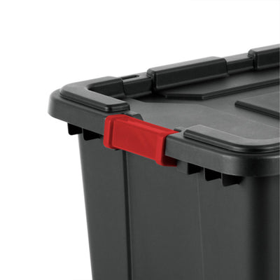 Sterilite 27 Gallon Durable Rugged Industrial Tote w/Red Latches, Black (8 Pack) - VMInnovations