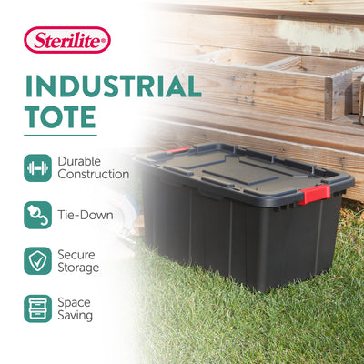 Sterilite 27 Gal Industrial Tote Stackable Storage Bin with Latching Lid, 4 Pack