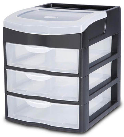 1)Sterilite 3 Slide Out Drawer Table Desktop Storage Unit Clear Black (Open Box)