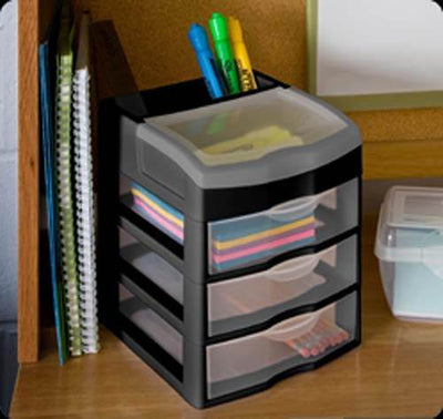 1)Sterilite 3 Slide Out Drawer Table Desktop Storage Unit Clear Black (Open Box)