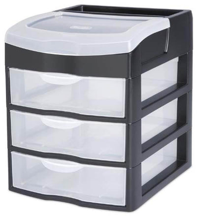 1)Sterilite 3 Slide Out Drawer Table Desktop Storage Unit Clear Black (Open Box)