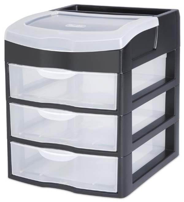 1)Sterilite 3 Slide Out Drawer Table Desktop Storage Unit Clear Black (Open Box)