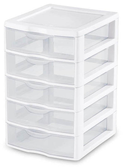 Sterilite Clearview Small 5 Drawer Desktop Storage Unit White (Open Box)