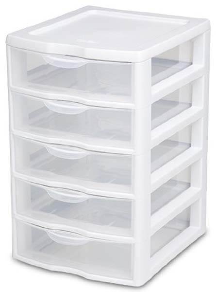 Sterilite Clearview Small 5 Drawer Desktop Storage Unit White (Open Box)