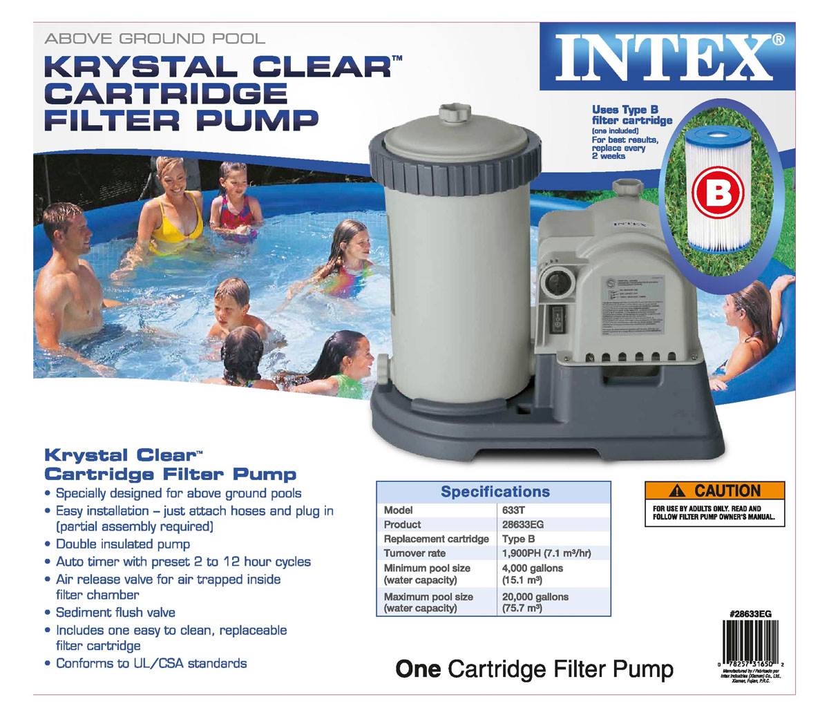 Intex 2500 GPH Krystal Clear Pool Filter Pump w/ Timer-Open Box