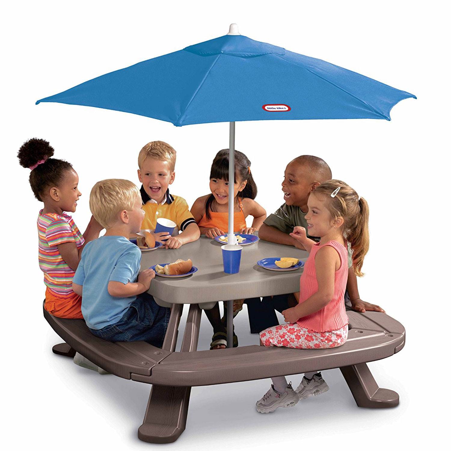 Little Tikes Outdoor Fold 'n Store Kids Picnic Table Toy with Market Umbrella