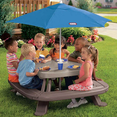 Little Tikes Outdoor Fold 'n Store Kids Picnic Table Toy with Market Umbrella