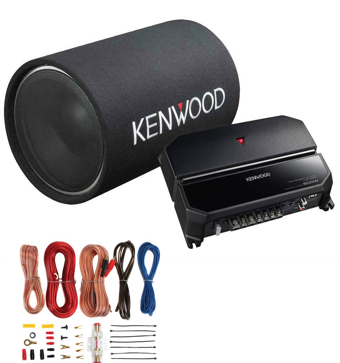 Kenwood P-W130TB 12" 1200W Bass Tube Subwoofer + 2-Channel Amplifier + Amp Kit