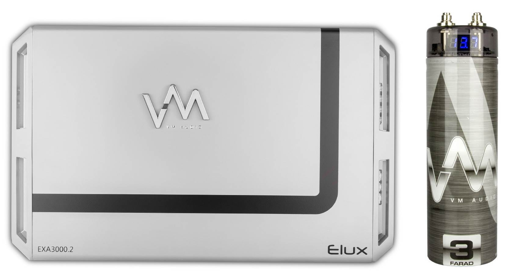 New VM Audio EXA3000.2 3000W 2 Channel Car Amplifier Amp + 3.0 Farad Capacitor