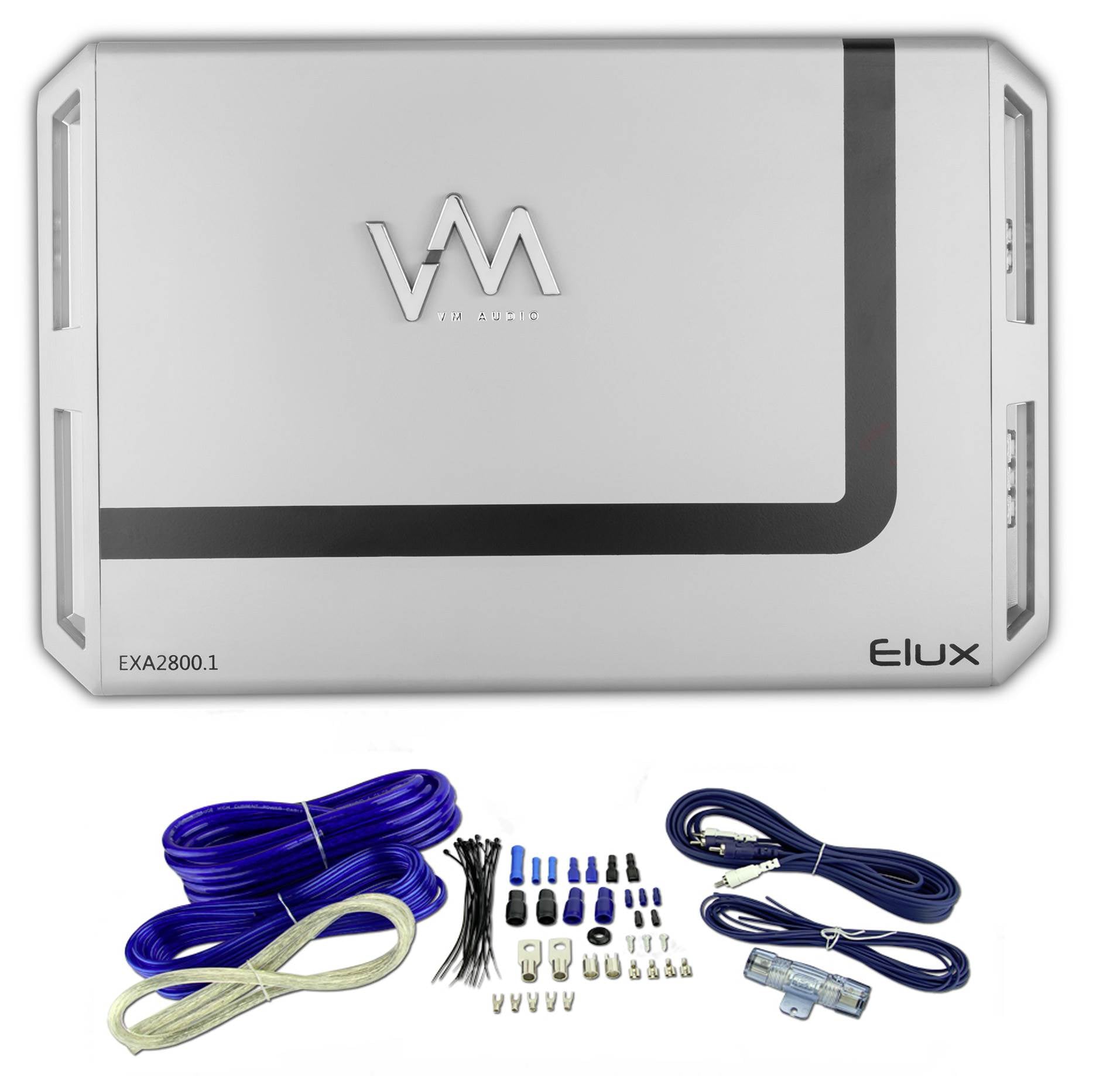 VM Audio EXA2800.1 2800W Mono AB Car Amplifier Amp + 4 Gauge Blue Wiring Kit