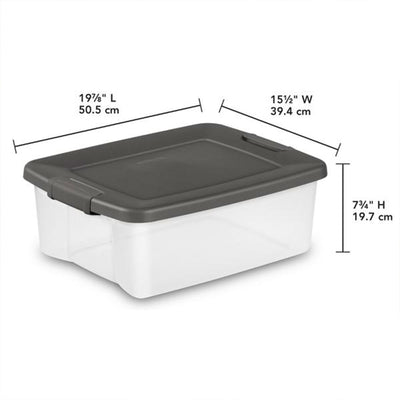 Sterilite 19368606 25 Qt. Shelf Tote Driftwood Lid Clear Base w/Platinum Latches