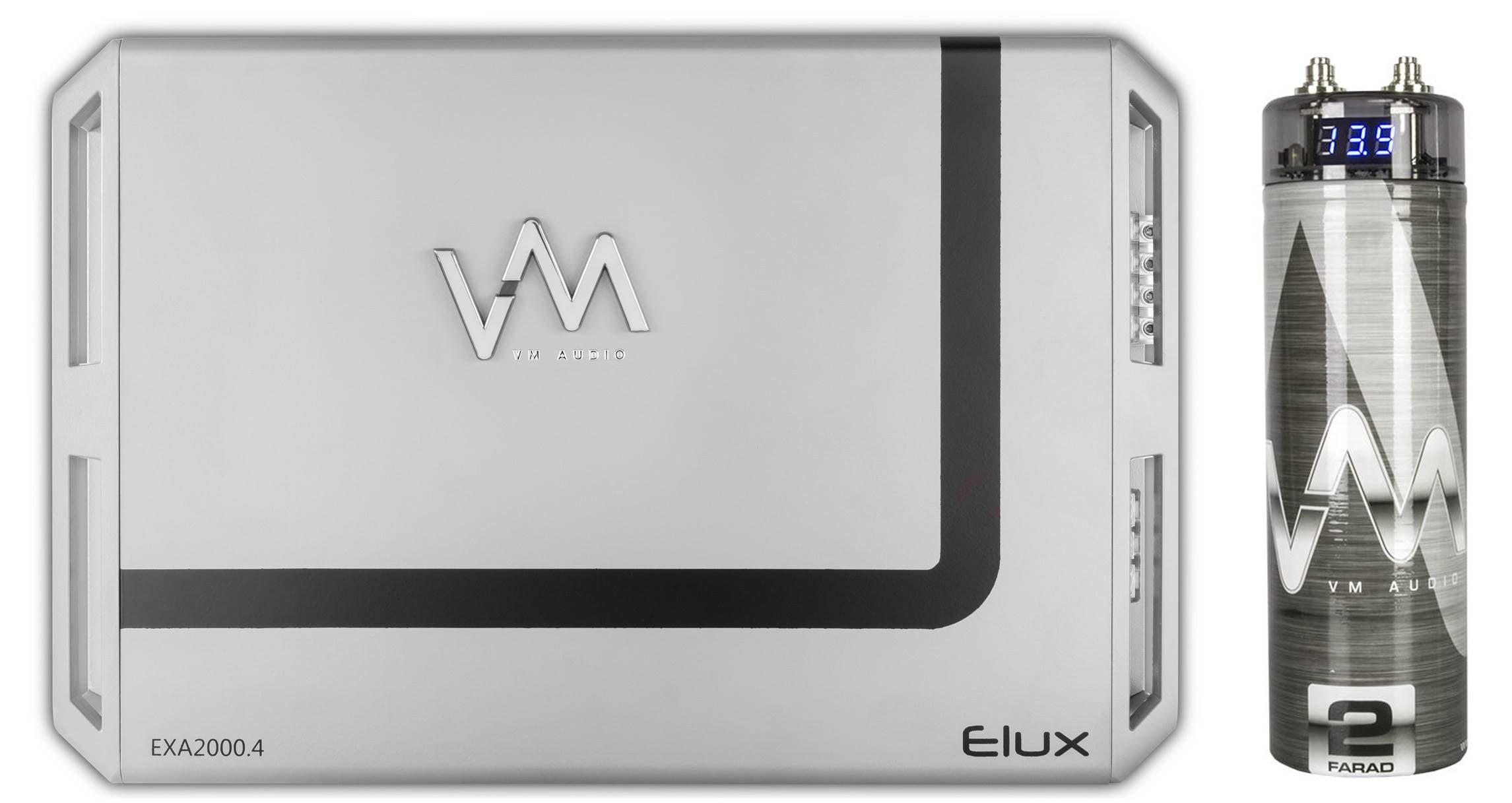New VM Audio EXA2400.2 2400W 2 Channel Car Amplifier + 2.0 Farad Capacitor